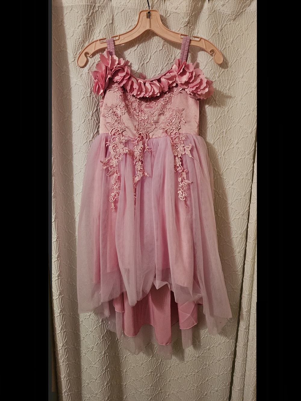 Girls Pink Floral Appliqué Party Dress